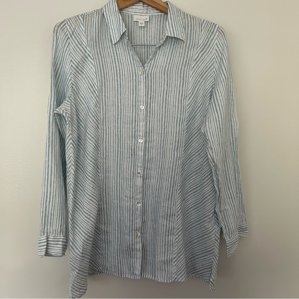 J. Jill love linen stripes button front shirt M - Picture 1 of 7